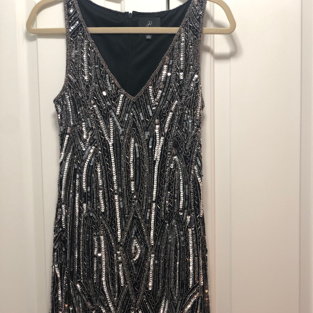 Adrianna Papell silver and black cocktail dress